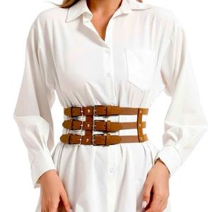Wide Cinch Edgy Corset Style Stretchy Cage Belt With Silver Buckles